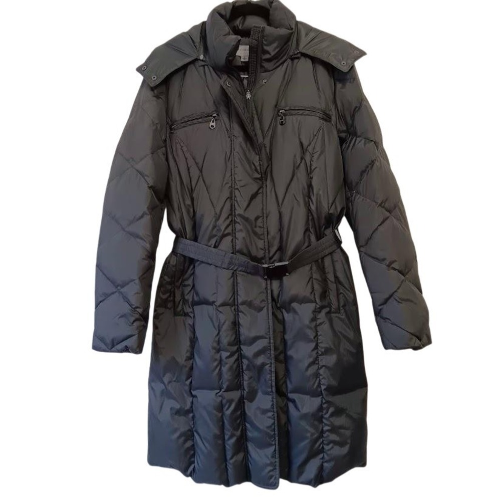 Marc New York Andrew Marc Down Puffer Coat Womens XL Gray Belted Hooded Faux Fur